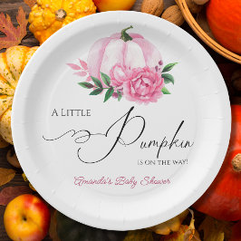 Little Pumpkin Blush Pink Rustic Baby Dusche Pappteller