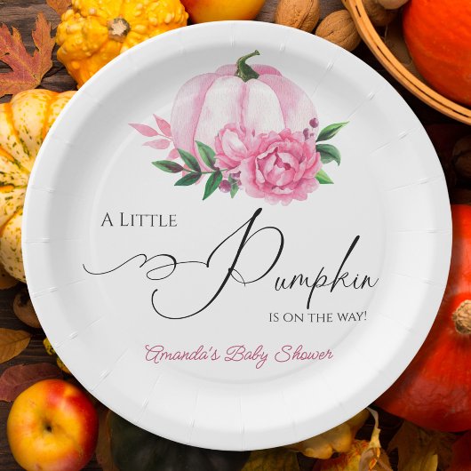 Little Pumpkin Blush Pink Rustic Baby Dusche Pappteller