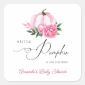 Little Pumpkin Blush Pink Rustic Baby Dusche Quadratischer Aufkleber (Vorderseite)
