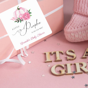 Little Pumpkin Blush Pink Rustic Baby Dusche Quadratischer Aufkleber