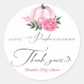 Little Pumpkin Blush Pink Rustic Baby Dusche Runder Aufkleber (Vorderseite)