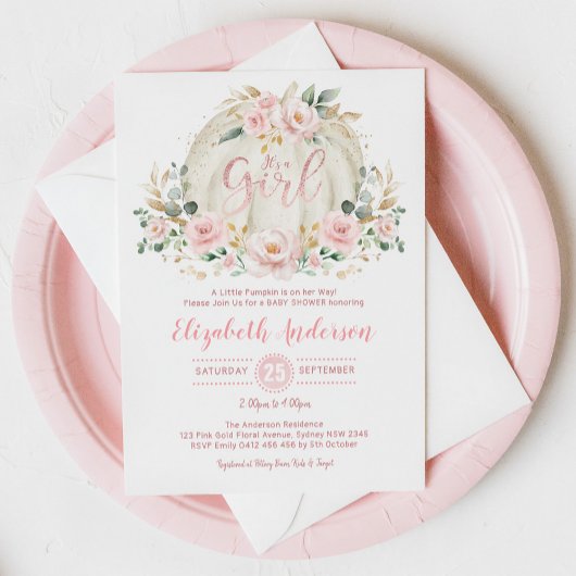 Little Pumpkin Blush Rose Gold Floral Baby Dusche Einladung