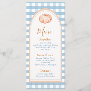 Little Pumpkin Boho Blue Gingham Birthday Menükarte
