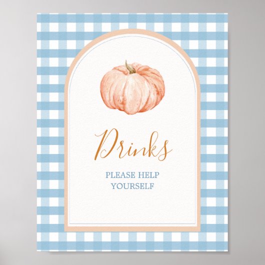 Little Pumpkin Boho Blue Gingham Drinks signieren Poster (Vorne)