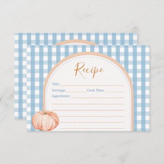Little Pumpkin Boho Blue Gingham Recipe Card (Vorne/Hinten)