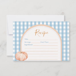 Little Pumpkin Boho Blue Gingham Recipe Card
