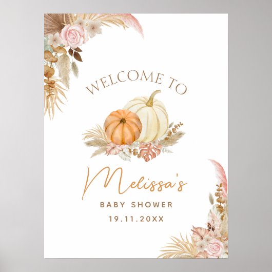 Little Pumpkin Boho Fall Floral Begrüßungszeichen Poster (Vorne)
