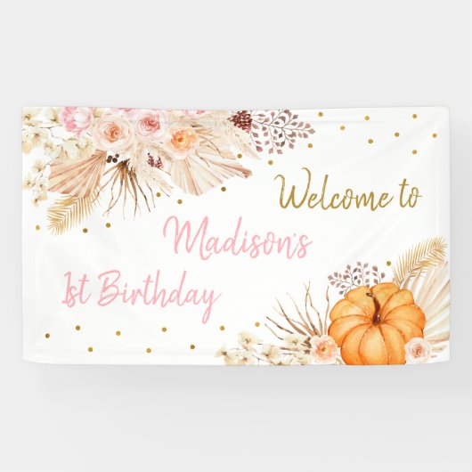 Little Pumpkin Boho Floral Geburtstag Banner (Horizontal)