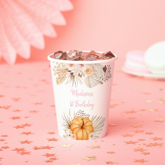 Little Pumpkin Boho Floral Geburtstag Pappbecher (Insitu)