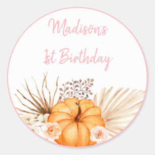 Little Pumpkin Boho Floral Geburtstag Runder Aufkleber