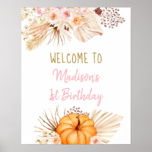 Little Pumpkin Boho Floral Geburtstag Willkommen Poster