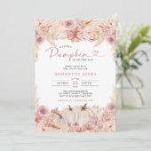 Little Pumpkin Boho Pink Pampas Grass Baby Dusche Einladung (Stehend Vorderseite)