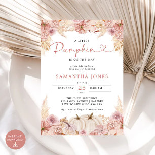 Little Pumpkin Boho Pink Pampas Grass Baby Dusche Einladung