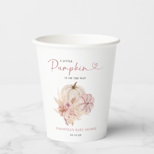 Little Pumpkin Boho Pink Pampas Grass Baby Dusche Pappbecher (Vorderseite)