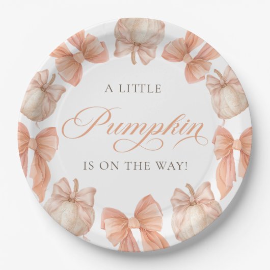 Little Pumpkin Bow Baby Showpaper Teller (Vorderseite)
