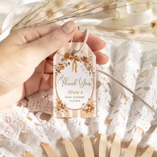 Little Pumpkin Bow Floral Baby Dusche Vielen Dank Geschenkanhänger