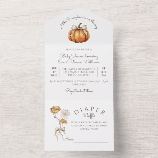 Little Pumpkin Bow Minimal Neutral Baby Dusche All In One Einladung (Innen Boden)