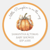 Little Pumpkin Bow Minimal Neutral Baby Dusche Runder Aufkleber (Vorderseite)