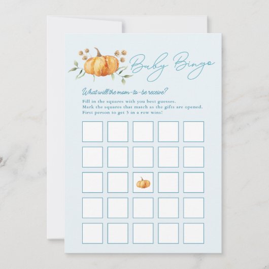 Little Pumpkin Boy Baby Shower Bingo Card Einladung (Vorderseite)