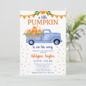 Little Pumpkin Boy Baby Shower Einladung (Stehend Vorderseite)