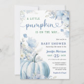 Little Pumpkin Boy Blue Fall Baby Dusche Einladung (Vorderseite)