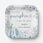 Little Pumpkin Boy Blue Fall Baby Dusche Pappteller (Vorderseite)