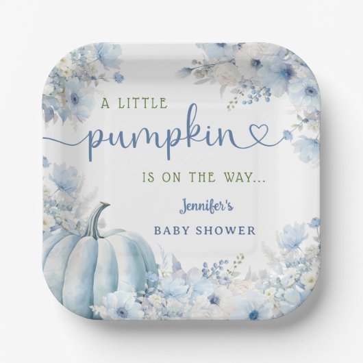 Little Pumpkin Boy Blue Fall Baby Dusche Pappteller (Vorderseite)