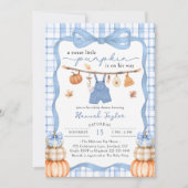 Little Pumpkin Boy Clothes Fall Baby Dusche Einladung (Vorderseite)