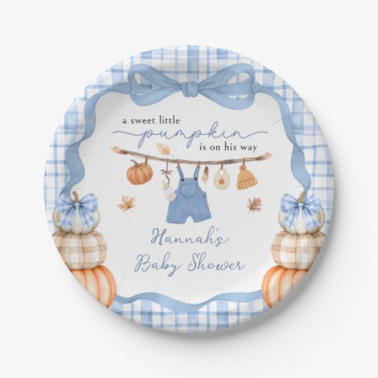 Little Pumpkin Boy Clothes Fall Baby Dusche Pappteller (Vorderseite)