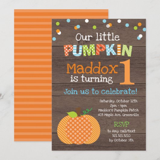 Little Pumpkin (Boy) Geburtstagsparty Einladung (Vorne/Hinten)