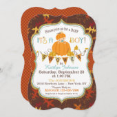 Little Pumpkin Boy Herbstlaubs Kinderdusche Einladung (Vorne/Hinten)