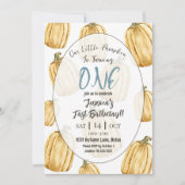 Little Pumpkin Boys Blue Fall Birthday Einladung (Vorderseite)