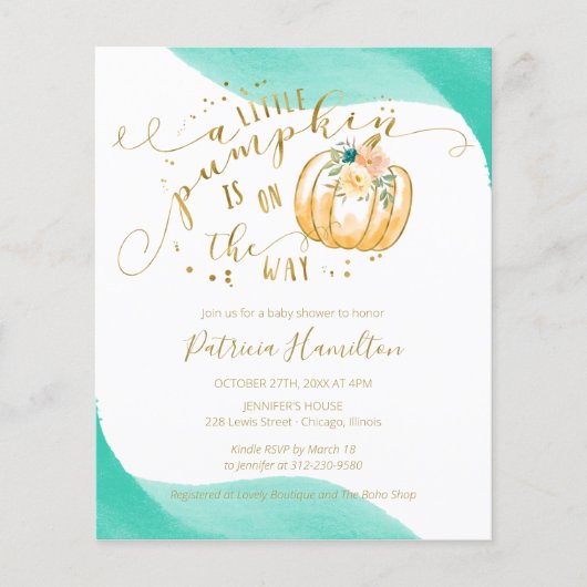 Little Pumpkin Budget Herbst Kinderdusche Einladun (Vorderseite)