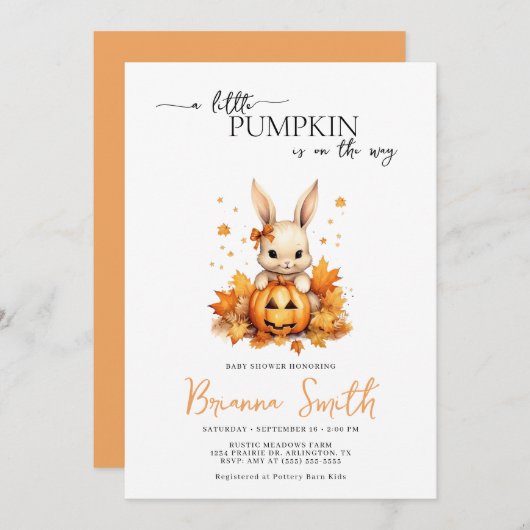 Little Pumpkin Bunny Baby Fall Baby Dusche Einladung (Vorne/Hinten)