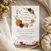 Little Pumpkin Burgundy Floral Fall Baby Dusche Einladung