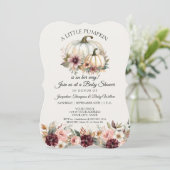 Little Pumpkin Burgundy Floral Rose Kinderdusche Einladung (Stehend Vorderseite)