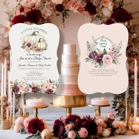 Little Pumpkin Burgundy Floral Rose Kinderdusche Einladung