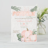 Little Pumpkin Coral Baby Shower Einladung (Stehend Vorderseite)