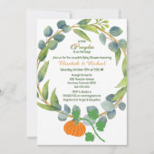 Little Pumpkin Couples Baby Shower Greenery Wreath Einladung (Vorderseite)