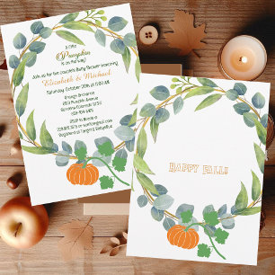 Little Pumpkin Couples Baby Shower Greenery Wreath Einladung