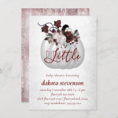 Little Pumpkin | Dark Red Pink Floral Baby Dusche Einladung (Vorne/Hinten)