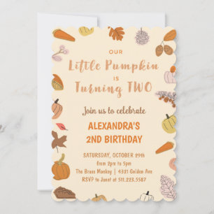 Little Pumpkin drehen zwei Halloween 2. Geburtstag Einladung