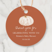 Little Pumpkin Earthy Fall Baby Dusche Danke Geschenkanhänger (Rückseite)
