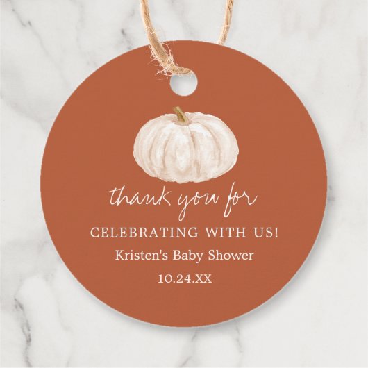 Little Pumpkin Earthy Fall Baby Dusche Danke Geschenkanhänger (Rückseite)