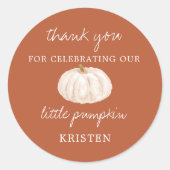 Little Pumpkin Earthy Fall Baby Shower Fevor Runder Aufkleber (Vorderseite)