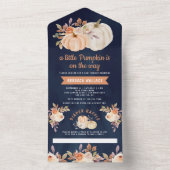Little Pumpkin Earthy Floral Navy Blue Baby Dusche All In One Einladung (Innen Boden)