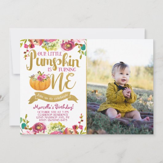 Little Pumpkin Einladung zum ersten Geburtstag (Vorderseite)