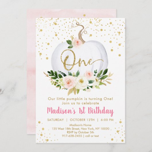 Little Pumpkin Einladung zum ersten Geburtstag (Vorne/Hinten)