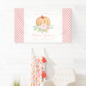Little Pumpkin Erster Geburtstag Blumenrosa karier Banner (Insitu)