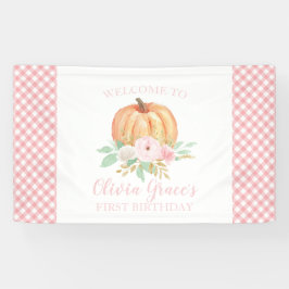 Little Pumpkin Erster Geburtstag Blumenrosa karier Banner